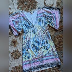 Volume One bright color pattern low cut empire waist sundress